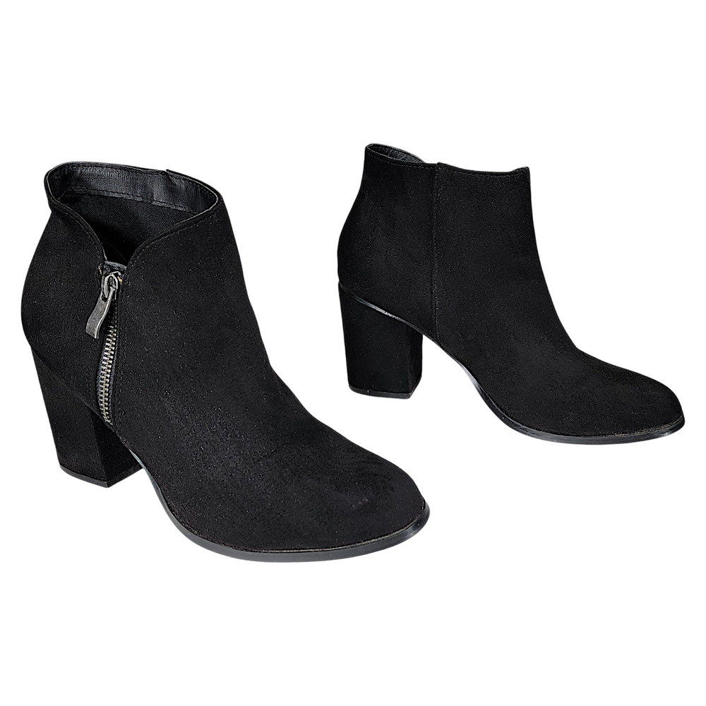 Diba Ankle Boots Booties sz 9M Women Faux Suede Black‎ Outside Zipper 3" Gothic